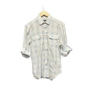 Pronto Uomo Mens Button Down Collar Shirt Blue & White Plaid Size Medium
